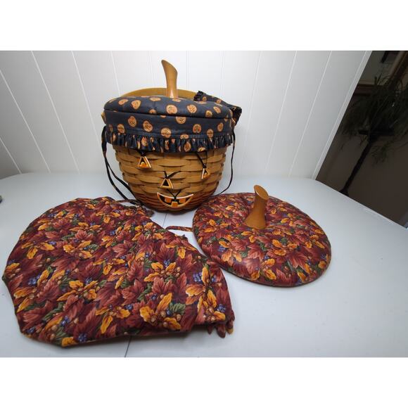 Longaberger Lge Pumpkin Basket, Pumpkin Liner, Protector,Padded Lid, Charms 1997 - Picture 1 of 7